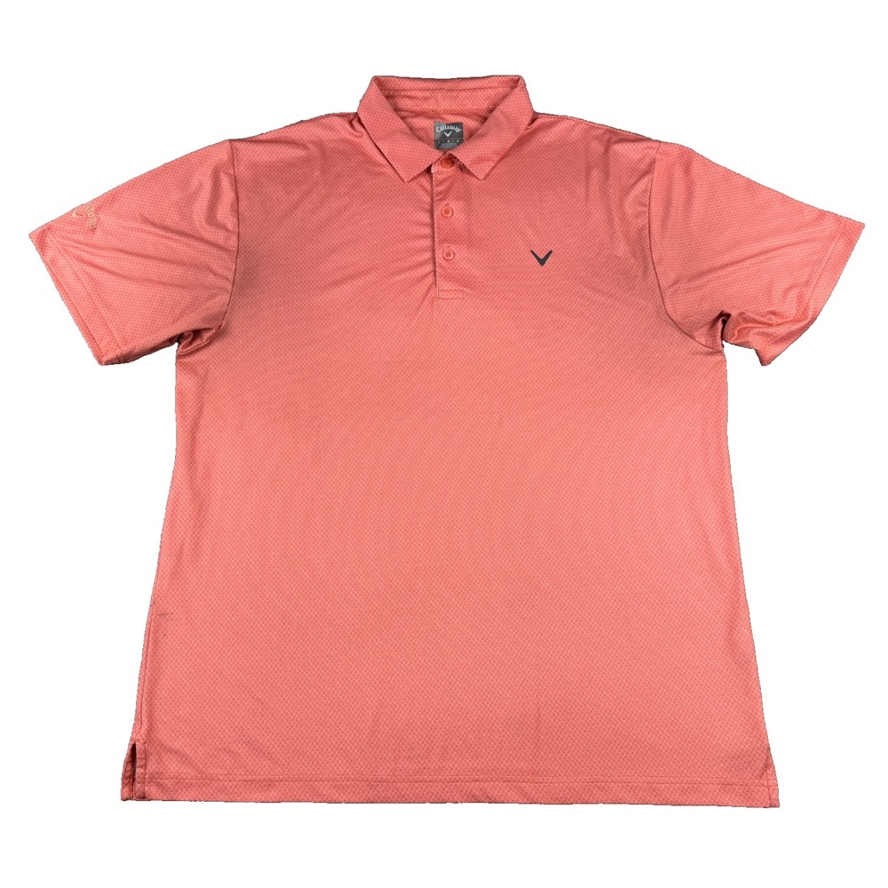 Callaway Men's Golf Polo Shirt Large Coral Orange Micro Print Performance